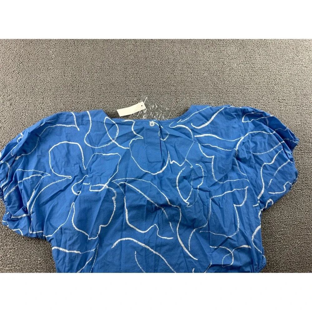 Madewell Poplin Puff Sleeve Cutout Crop Top Women‎ XS Blue Ornamental Floral